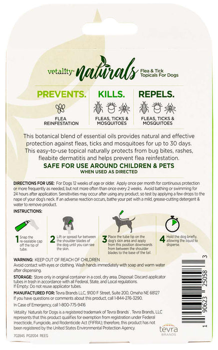 Vetality Naturals Flea & Tick Topicals for Dogs, 3 - pk - Jeffers - Animal Health & Wellness > Flea & Tick Control