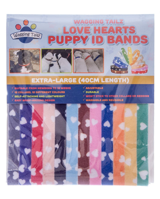 Wagging Tailz Love Hearts Puppy Id Bands, 12 - pack - Jeffers - Dog Supplies > Dog Apparel > Dog Collars, Harnesses, & Leashes