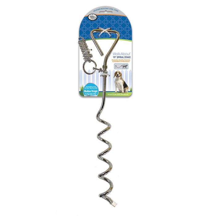 Walk About Tie - Out Dog Spiral Stake, Silver - Jeffers - Animal & Pet Supplies > Pet Containment Systems